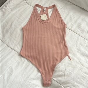 Free People Pink Ribbed Bodysuit One Piece